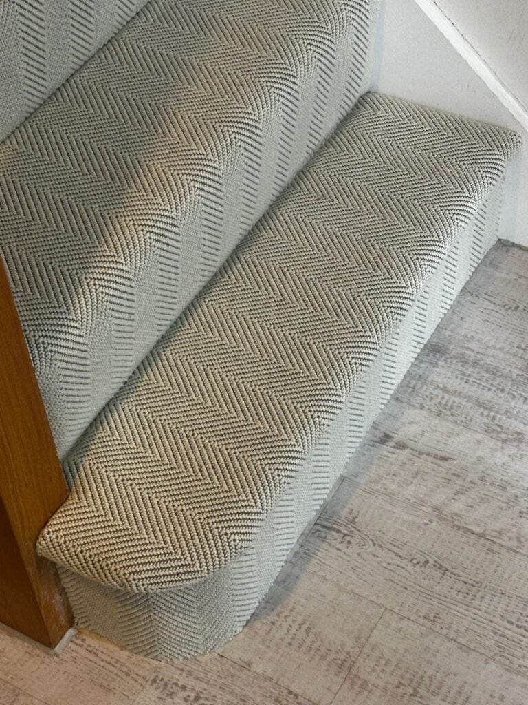 Brockway Gatsby herringbone wool carpet close-up showing the woven pattern detail, fitted by Carpet Style