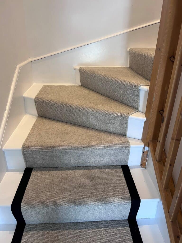 Brockway Lakeland Herdwick Loop wool carpet runner with bound edges fitted by Carpet Style